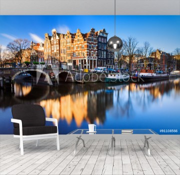 Bild på Beautiful image of the UNESCO world heritage canals the Brouwersgracht en Prinsengracht Princes canal in Amsterdam the Netherlands